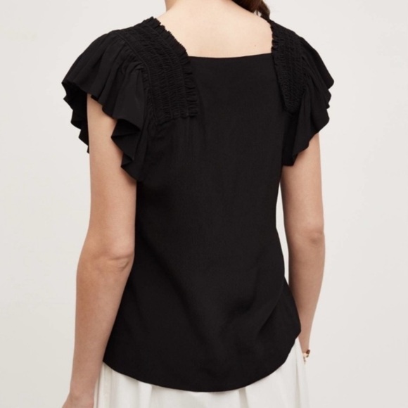 Maeve Anthropologie Black Top with Ruffle Sleeves - Picture 3 of 8